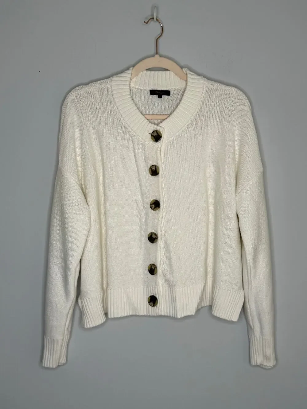 Quince Ivory Organic Cotton Boxy Cropped Chunky Knit Oversized Cardigan Sz L New - Picture 1 of 8